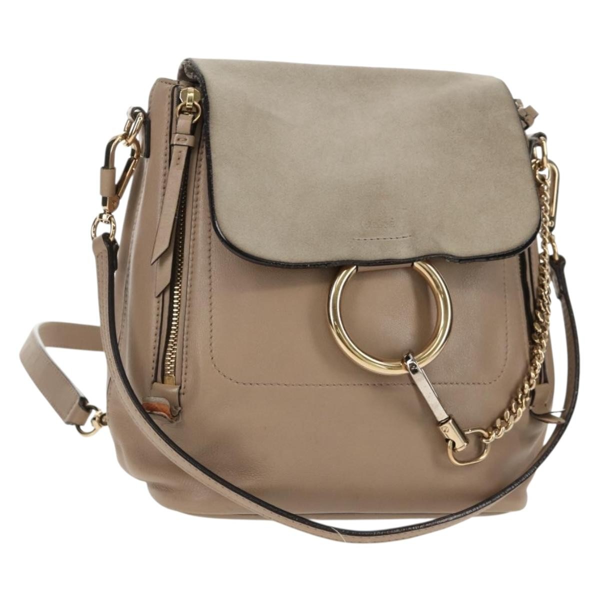 Chloe Faye Leather And Suede Beige Suede Backpack Bag (Pre-Owned)