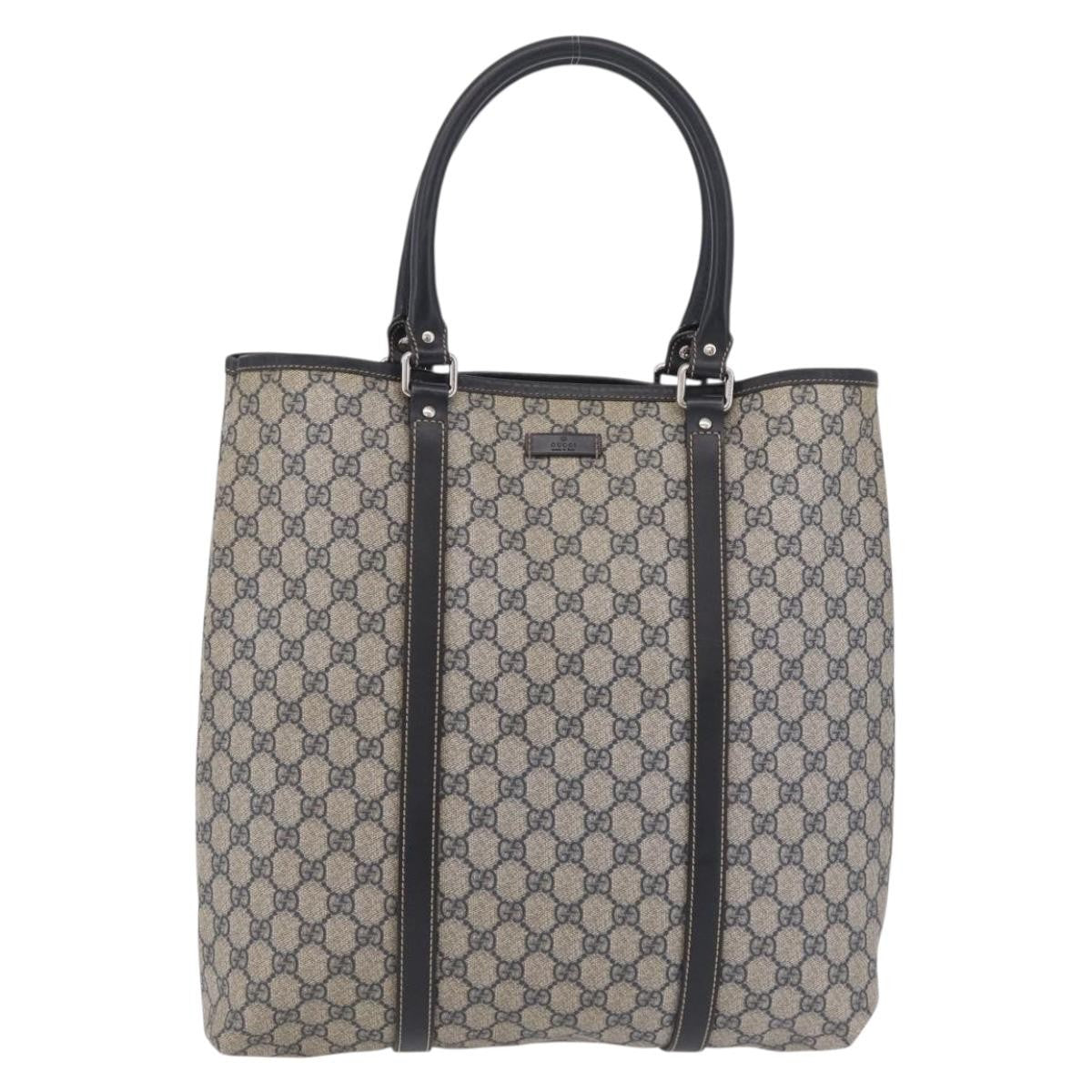 Gucci Open Tote Gg Canvas And Leather Navy Canvas Handbag (Pre-Owned)