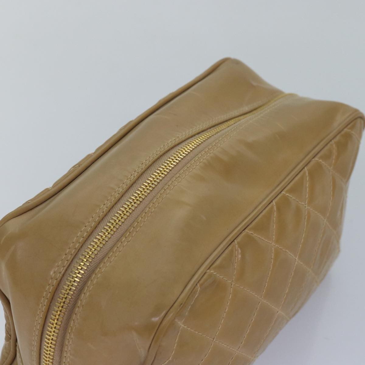 Chanel Square Stitch Toiletry Lambskin Beige Leather Clutche & Pouche Bag (Pre-Owned)