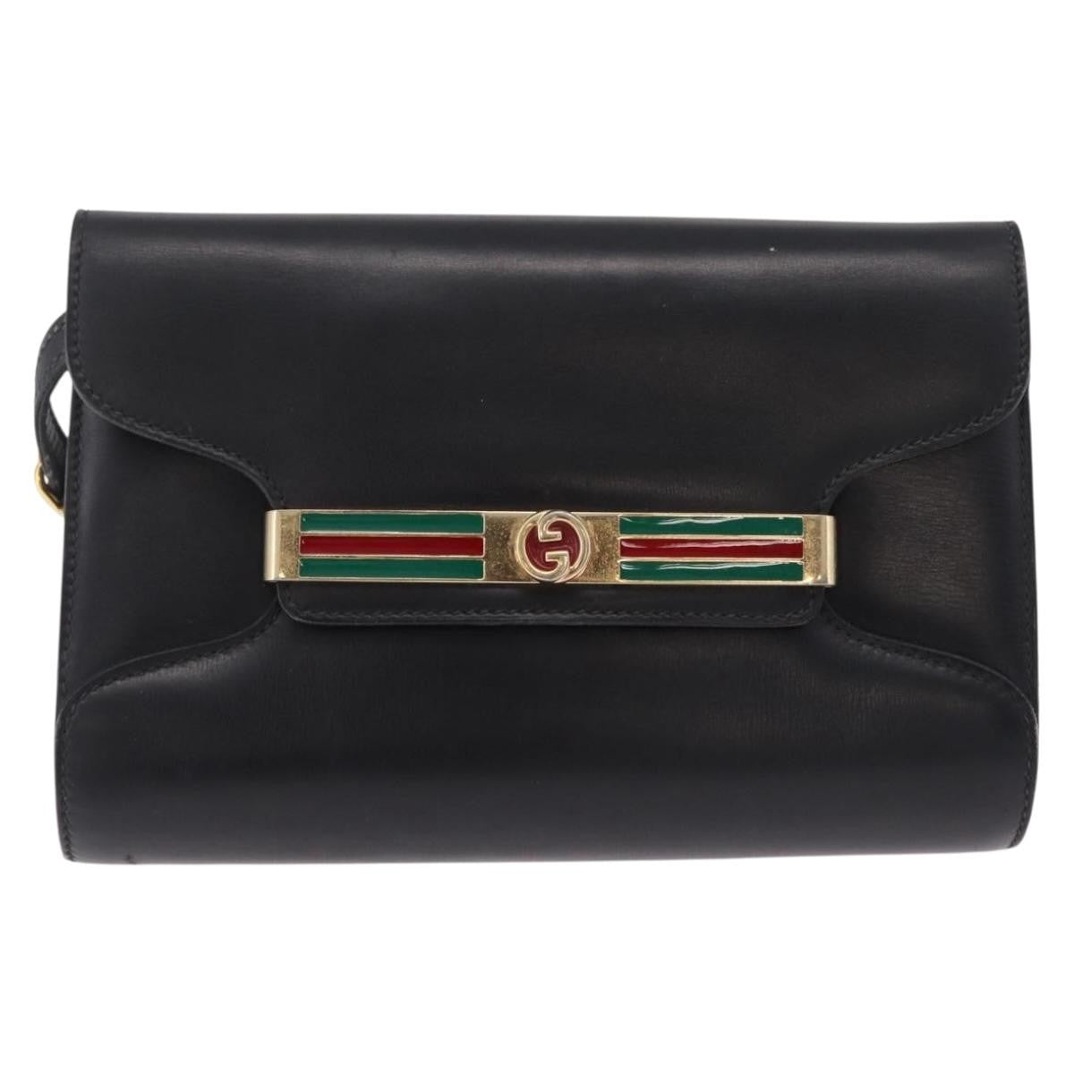 Gucci Sherry Line Shoulder Leather Black Leather Handbag (Pre-Owned)