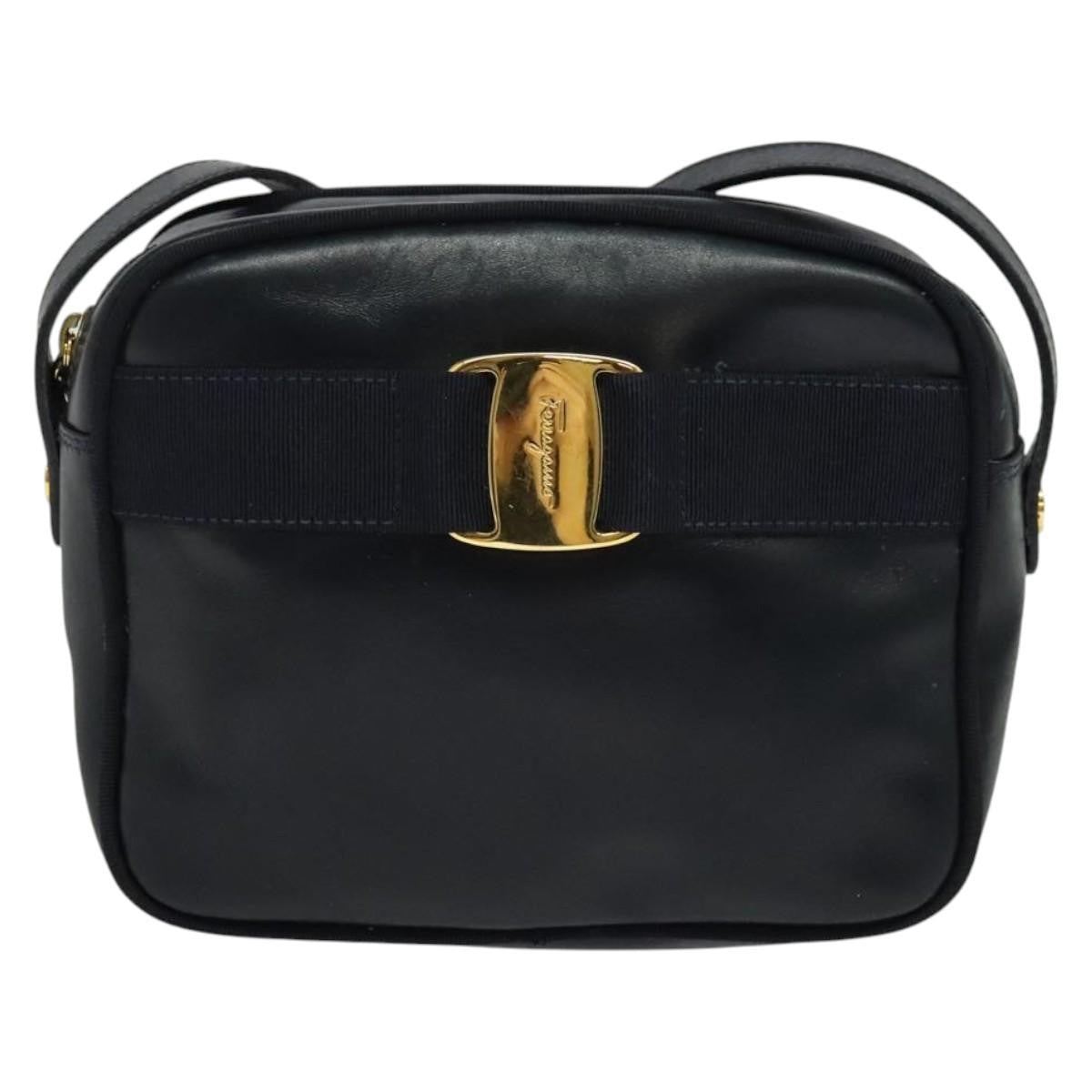 Salvatore Ferragamo Vala Leather Navy Leather Shoulder Bag Bag (Pre-Owned)