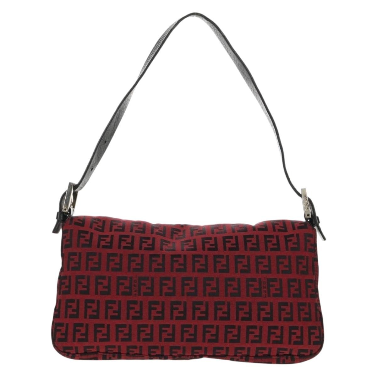 Fendi Baguette Zucchino Canvas Red Canvas Handbag (Pre-Owned)