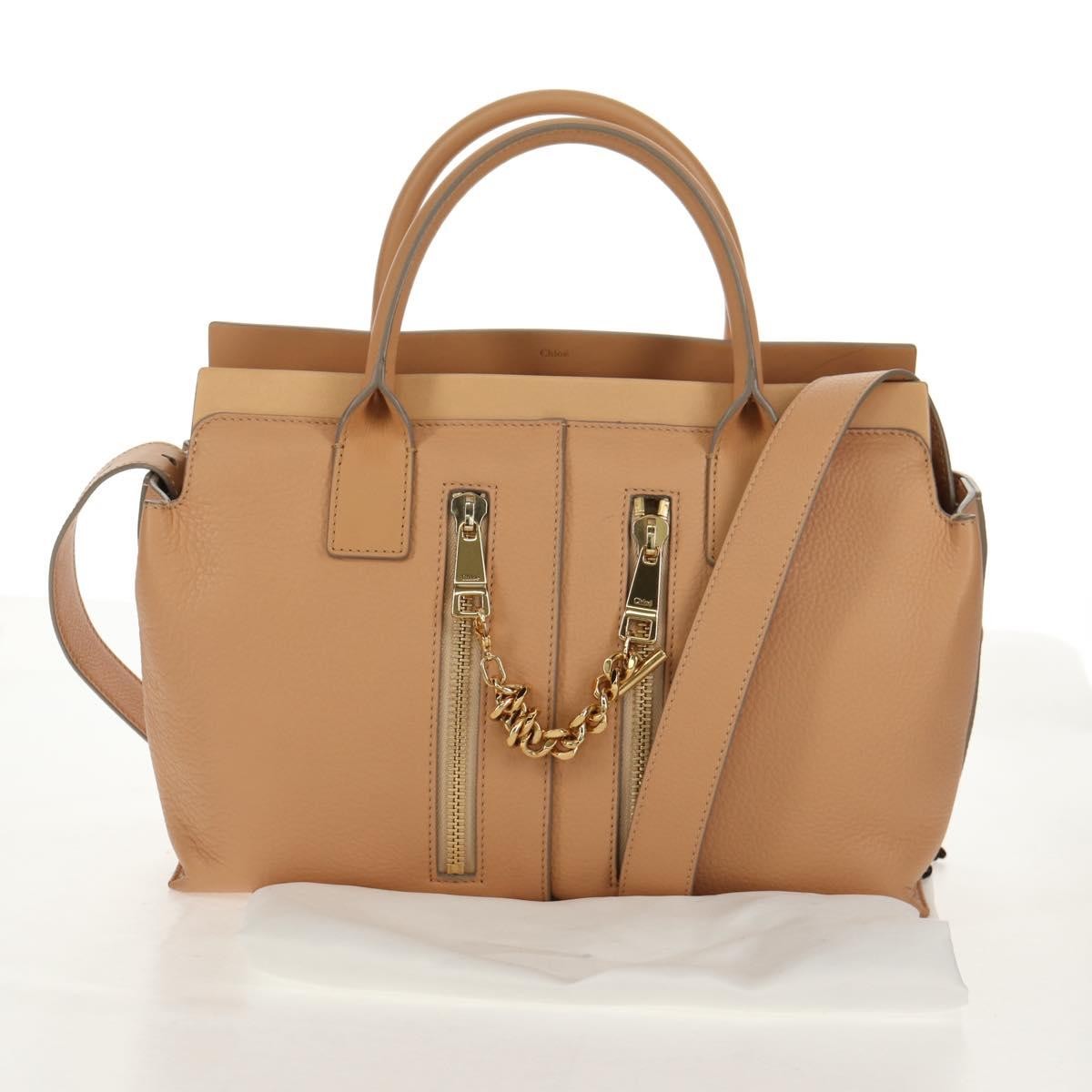 Chloe Cate Satchel Leather Beige Leather Tote Bag Bag (Pre-Owned)