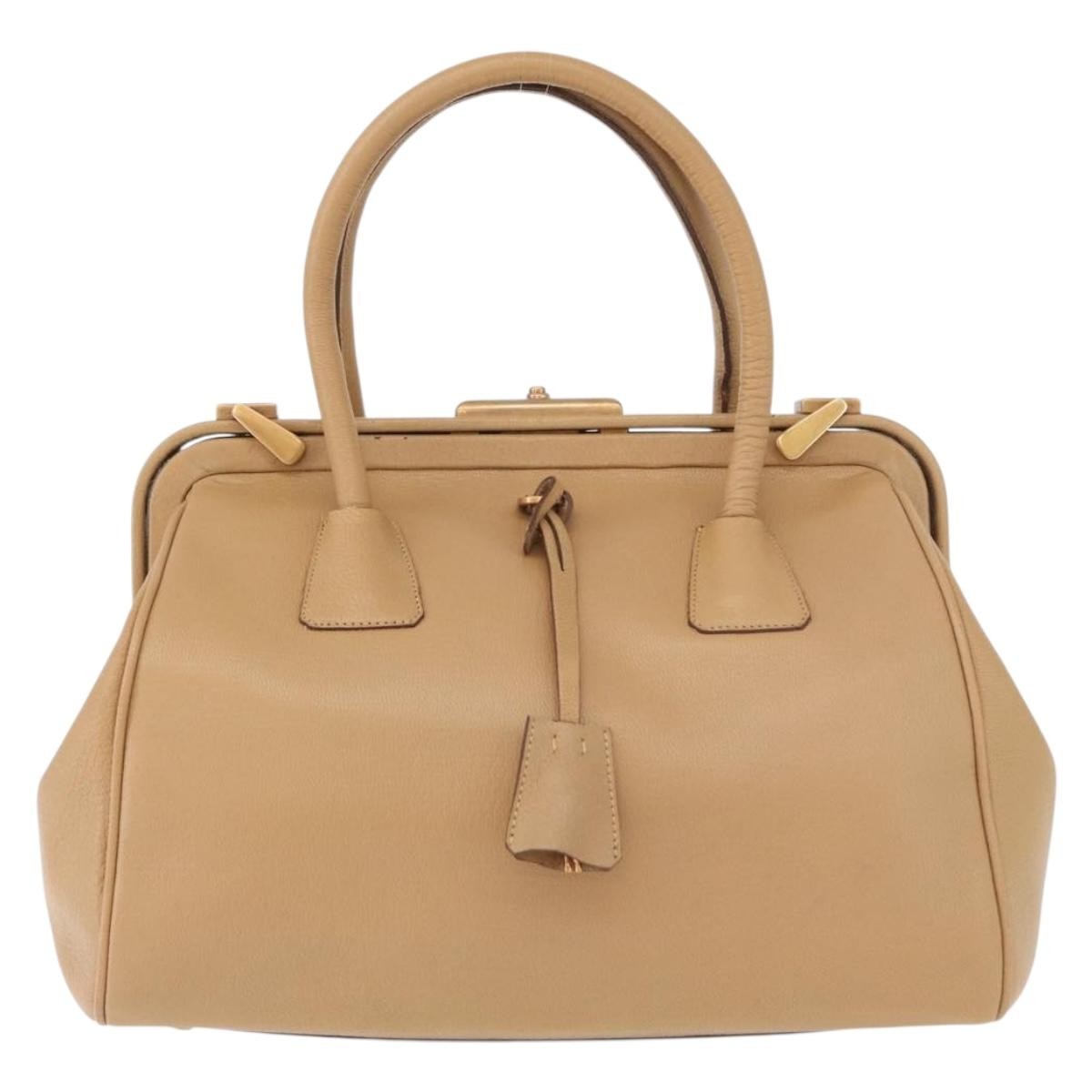 Prada Madras Cerniera Doctor Leather Beige Leather Handbag (Pre-Owned)