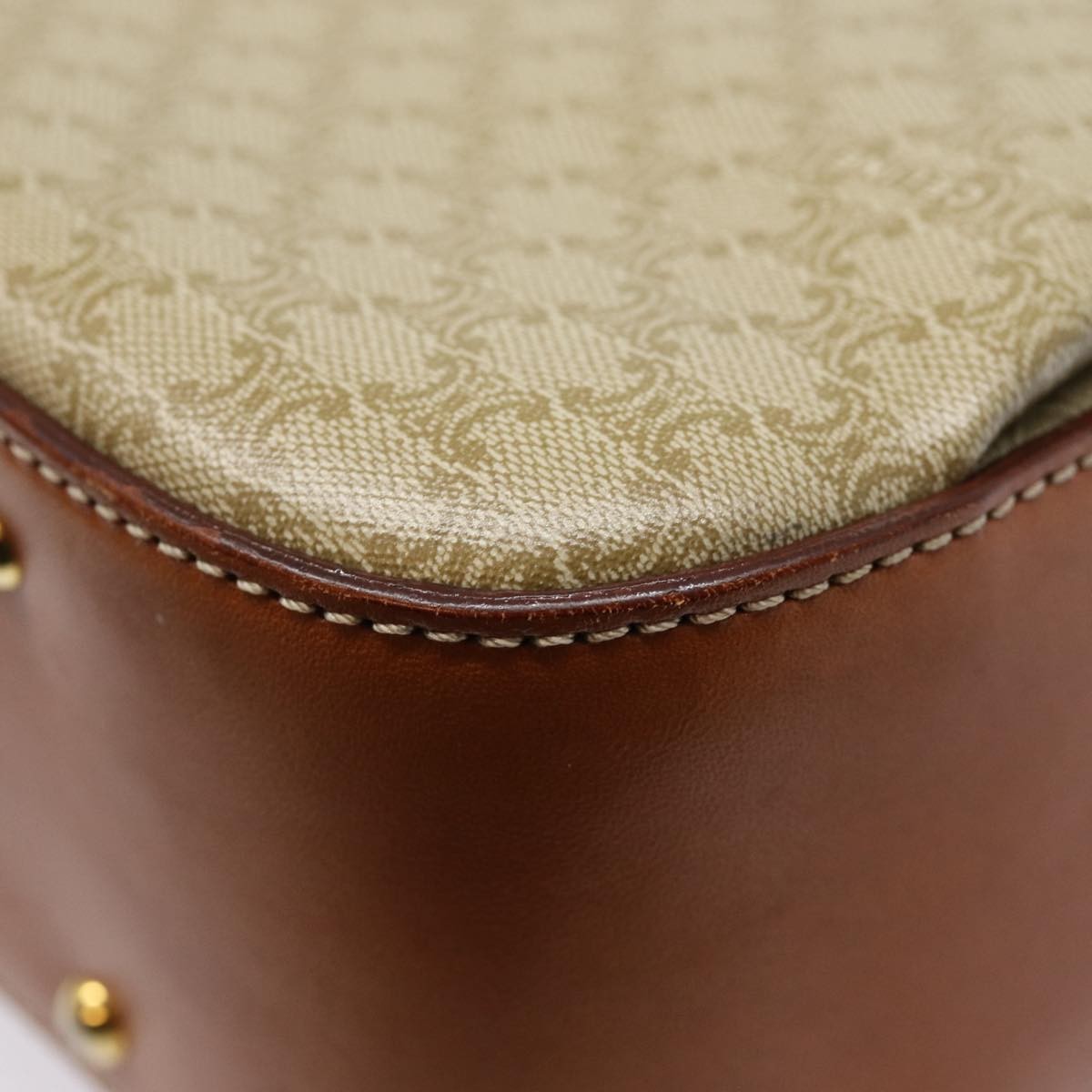Celine Vintage Convertible Top Handle Macadam Coated Canvas Beige Canvas Handbag (Pre-Owned)