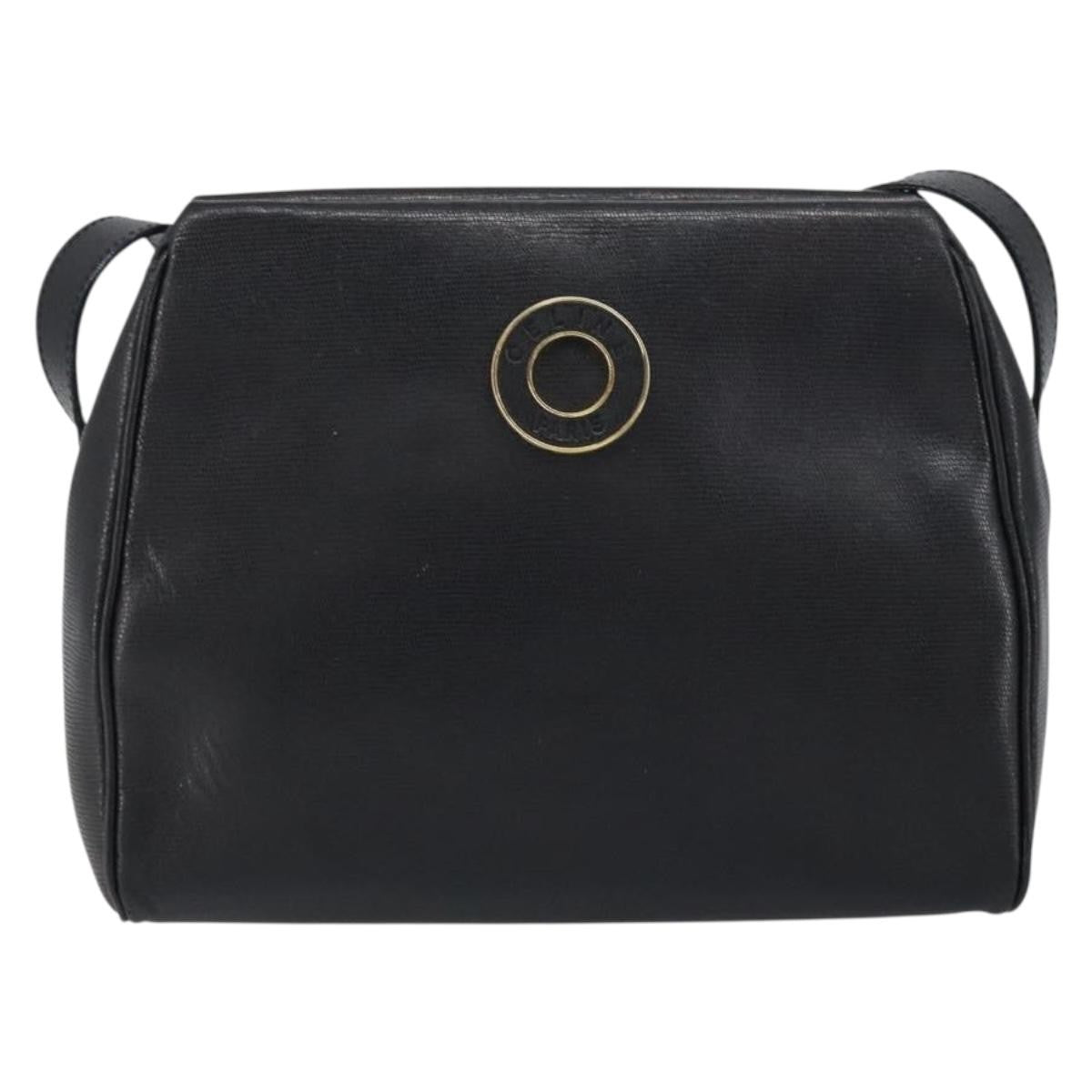 Celine Circle Logo Leather Black Leather Shoulder Bag Bag (Pre-Owned)