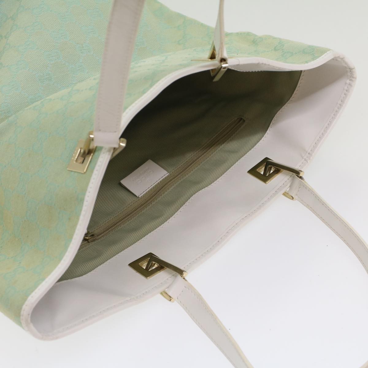 Gucci Vintage Bucket Shopping Tote Gg Canvas And Leather Blue Canvas Tote Bag Bag (Pre-Owned)