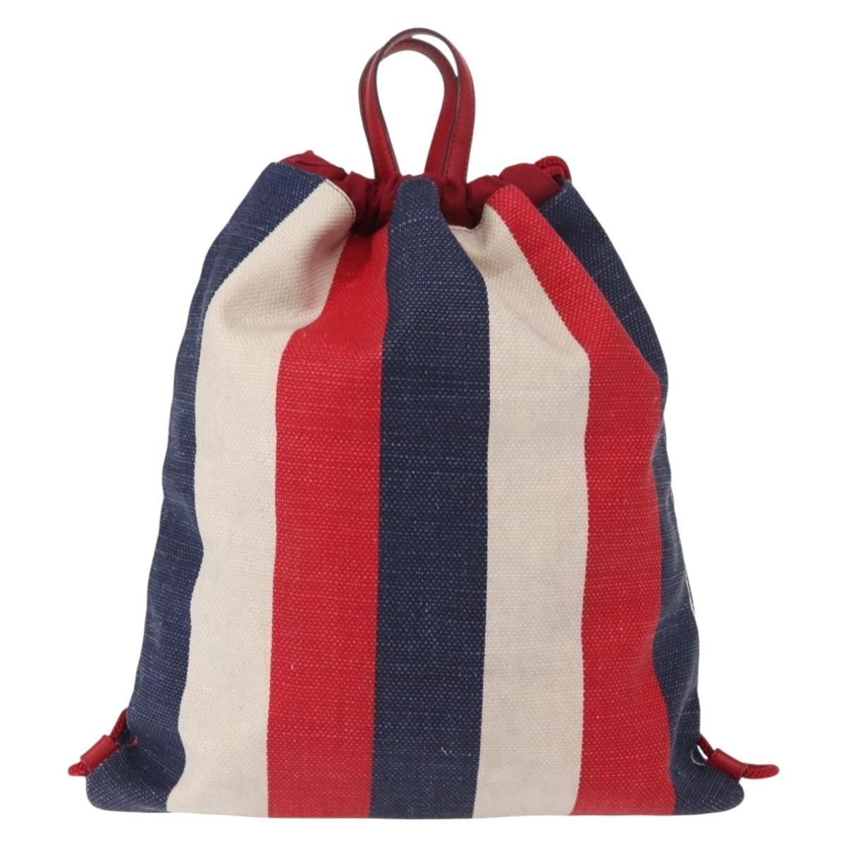 Gucci Logo Drawstring Striped Canvas Blue Canvas Backpack Bag (Pre-Owned)