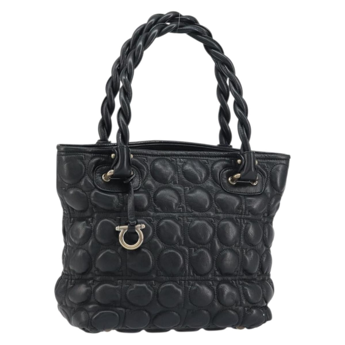 Salvatore Ferragamo Gancini Leather Black Leather Handbag (Pre-Owned)
