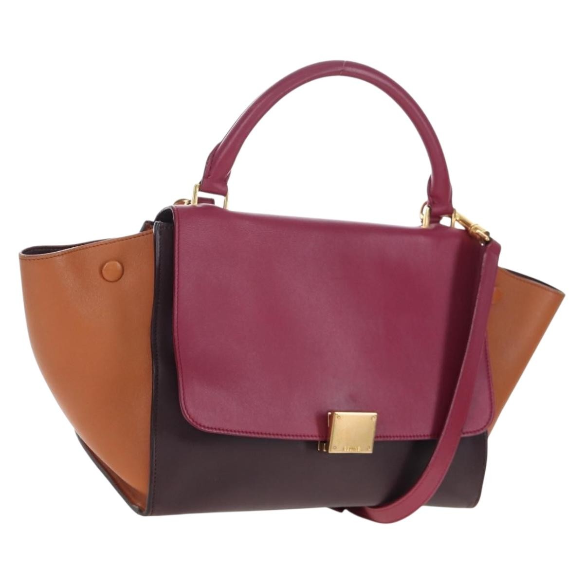 Celine Tricolor Trapeze Leather Burgundy Leather Handbag (Pre-Owned)