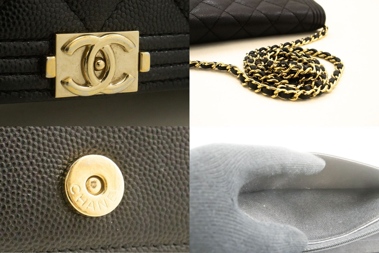 Chanel Boy Wallet On Chain Quilted Caviar Black Calfskin Wallets Accessory (Pre-Owned)