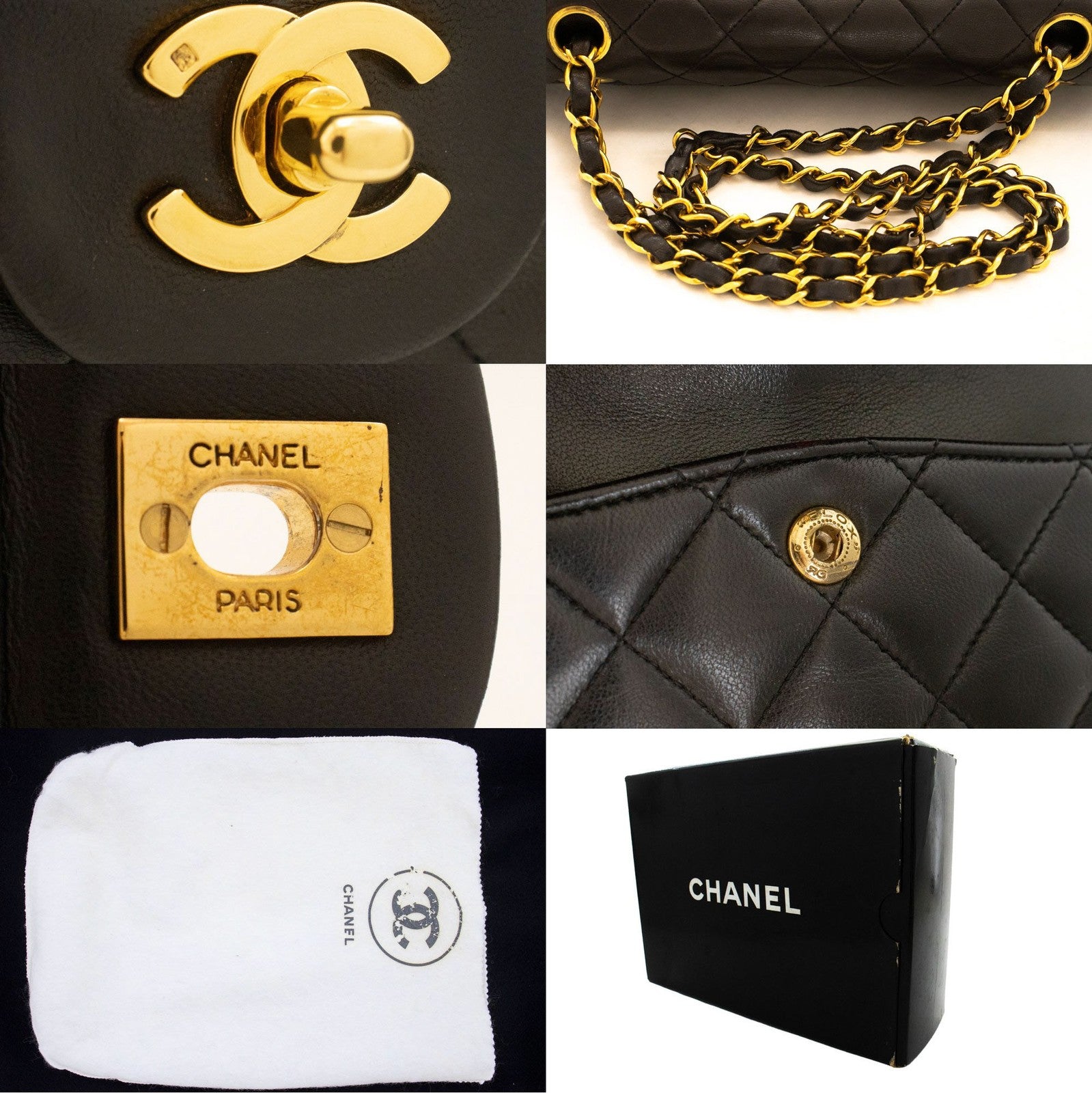 Chanel Classic Flap Lambskin Black Leather Crossbody Bag Bag (Pre-Owned)
