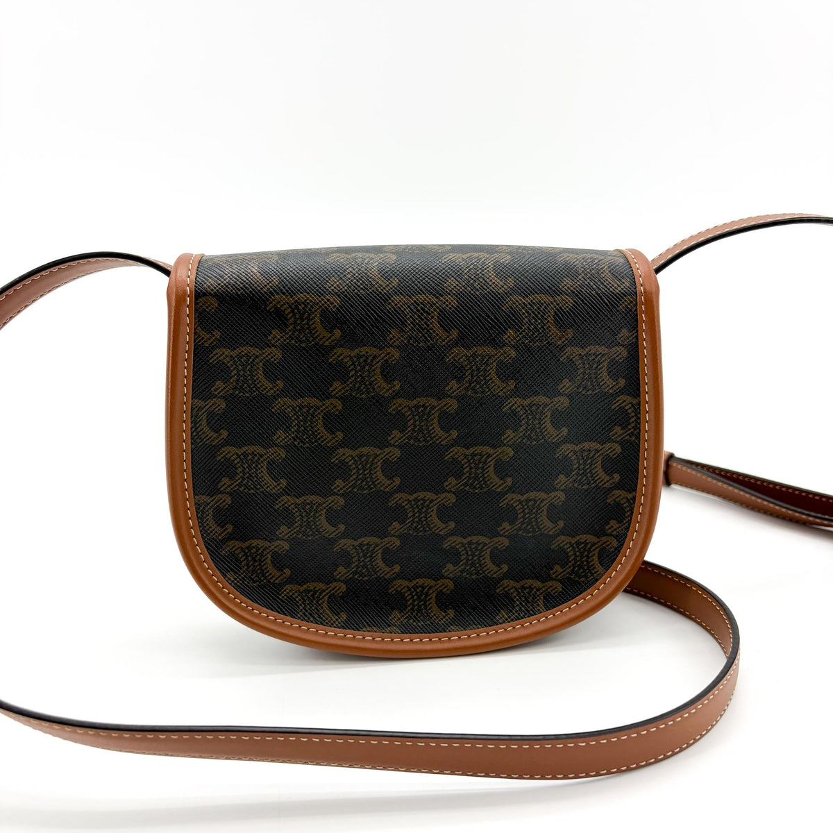 Celine Besace Flap Triomphe Coated Canvas Black Canvas Handbag (Pre-Owned)