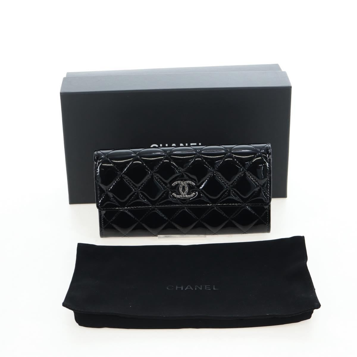 Chanel Cc French Flap Quilted Patent Leather Black Patent_Leather Wallets Accessory (Pre-Owned)