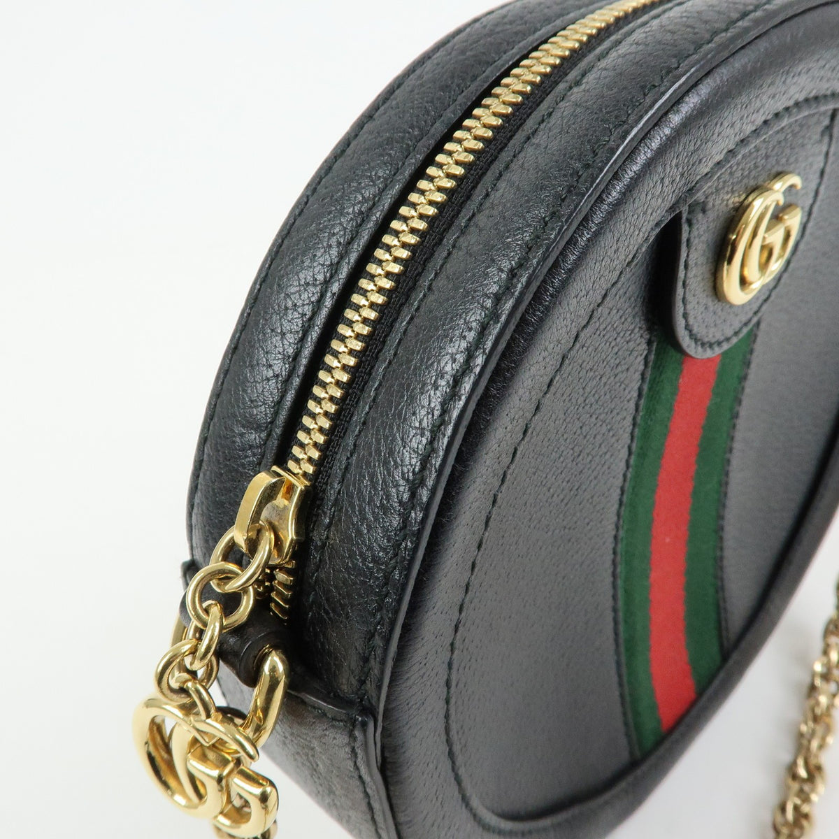 Gucci Ophidia Round Leather Black Leather Shoulder Bag Bag (Pre-Owned)