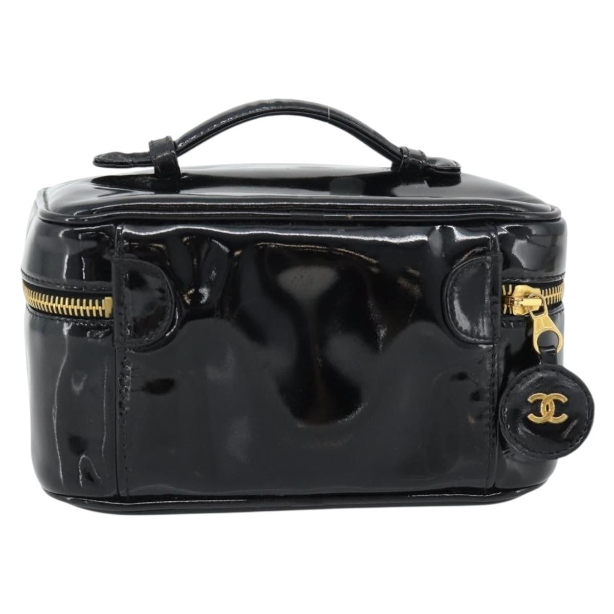 Chanel Vintage Timeless Cosmetic Case Patent Black Patent_Leather Handbag (Pre-Owned)