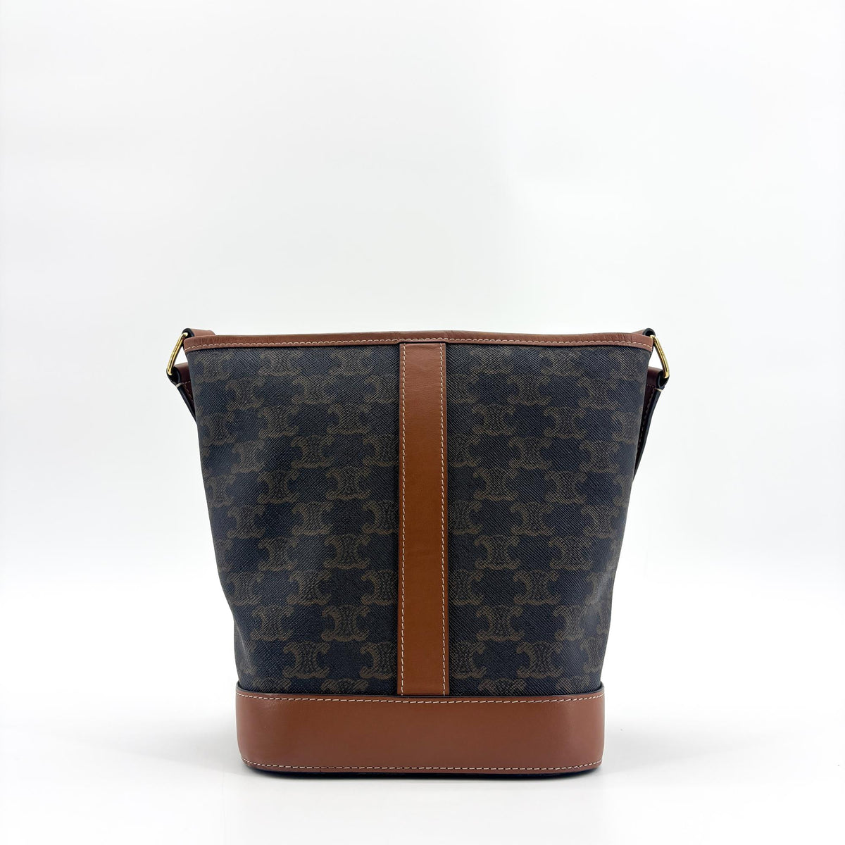 Celine Triomphe Bucket Embossed Suede Black Canvas Handbag (Pre-Owned)