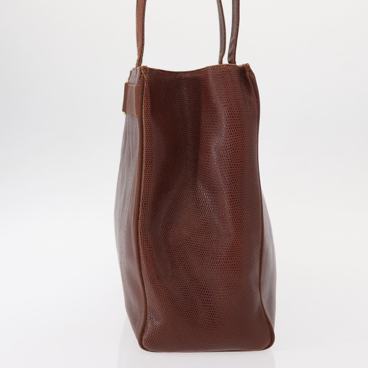 Salvatore Ferragamo Vintage Vara Bow Tote Lizard Embossed Leather Brown Leather Tote Bag Bag (Pre-Owned)