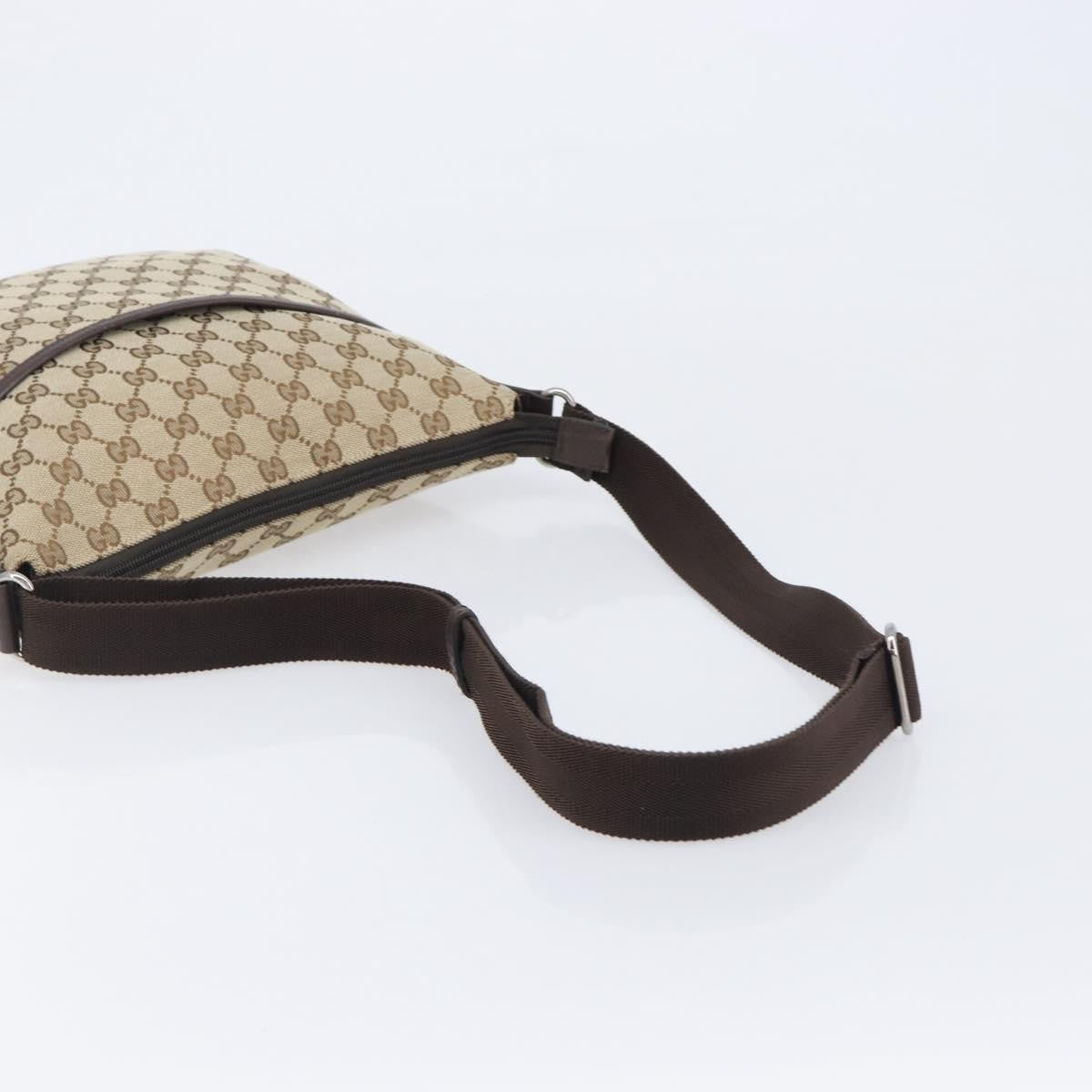 Gucci Zip Messenger Gg Canvas With Perforated Leather Beige Canvas Handbag (Pre-Owned)