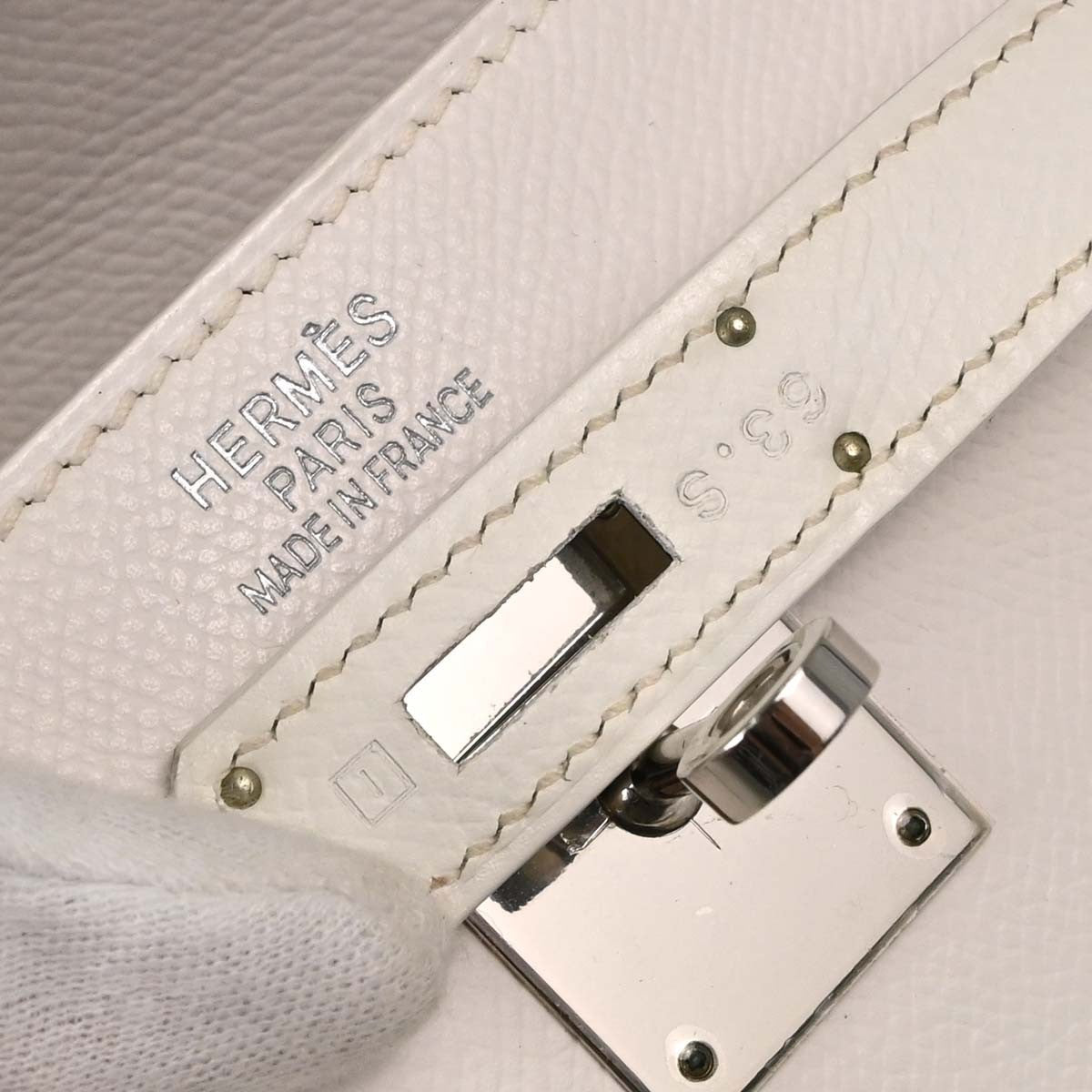 Hermes Kelly Sellier Epsom White Leather Handbag (Pre-Owned)