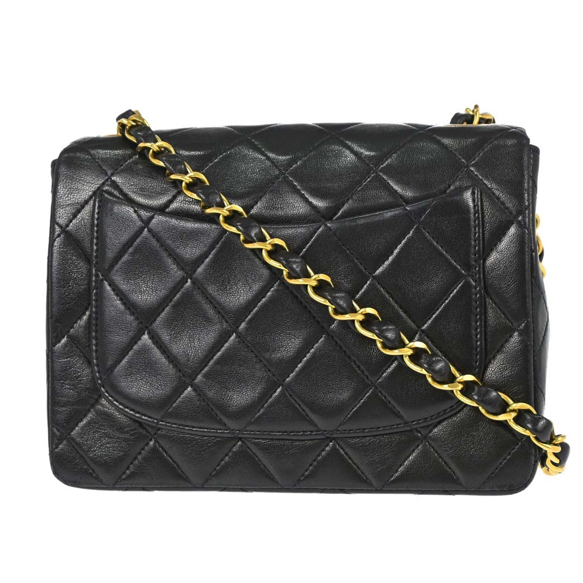 Chanel Vintage Square Classic Single Flap Quilted Lambskin Black Leather Shoulder Bag Bag (Pre-Owned)