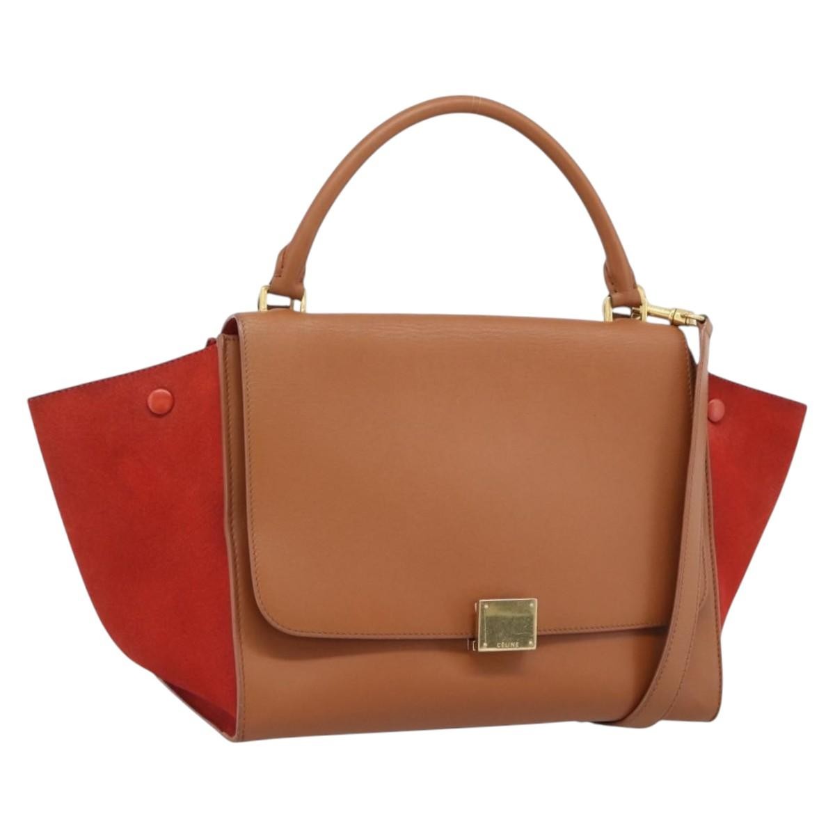 Celine Trapeze Leather With Suede Brown Leather Handbag (Pre-Owned)