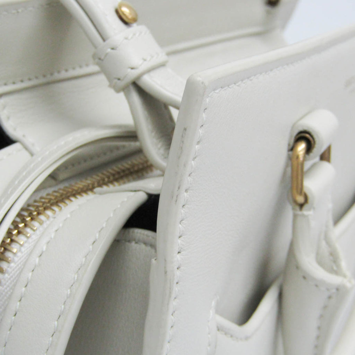 Saint Laurent East Side Smooth Leather White Leather Tote Bag Bag (Pre-Owned)