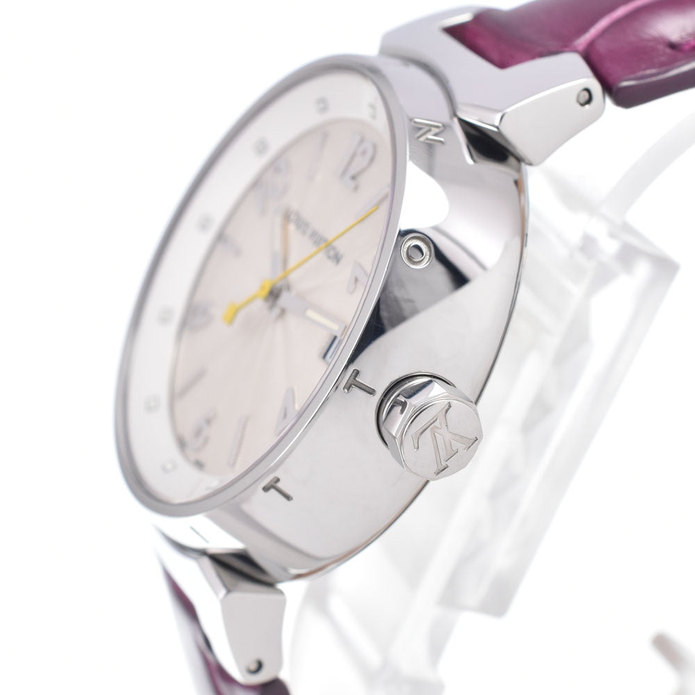 Louis Vuitton Tambour Quartz Stainless Steel And Monogram Vernis Watch (Pre-Owned)