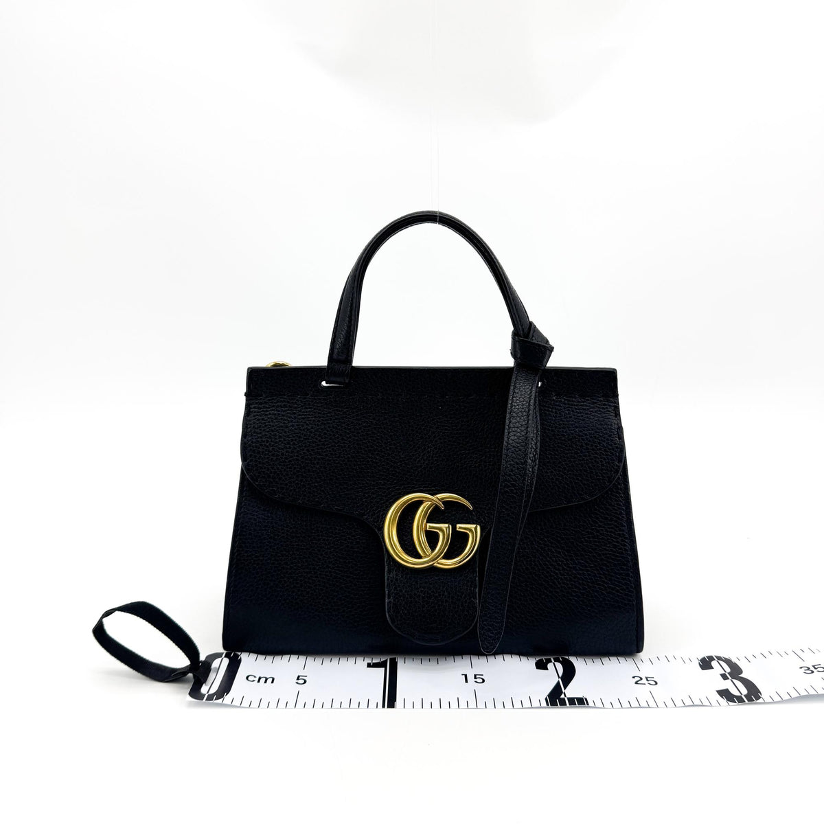 Gucci Gg Marmont Top Handle Leather Black Leather Handbag (Pre-Owned)