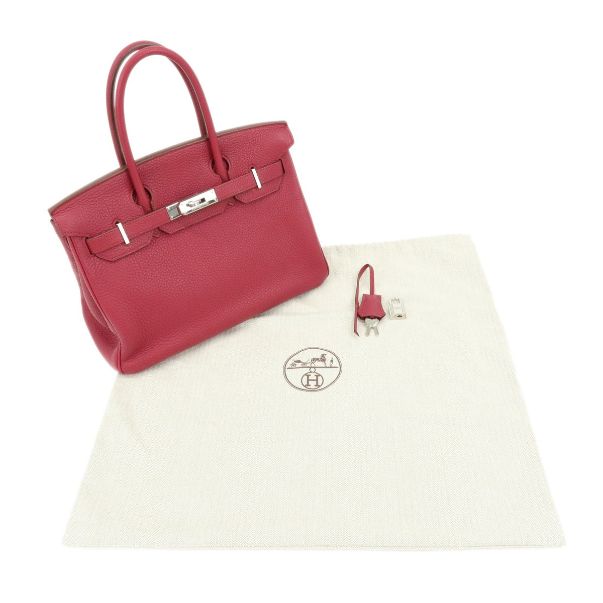 Hermes Birkin Pink Clemence With Palladium Hardware Pink Calfskin Handbag (Pre-Owned)
