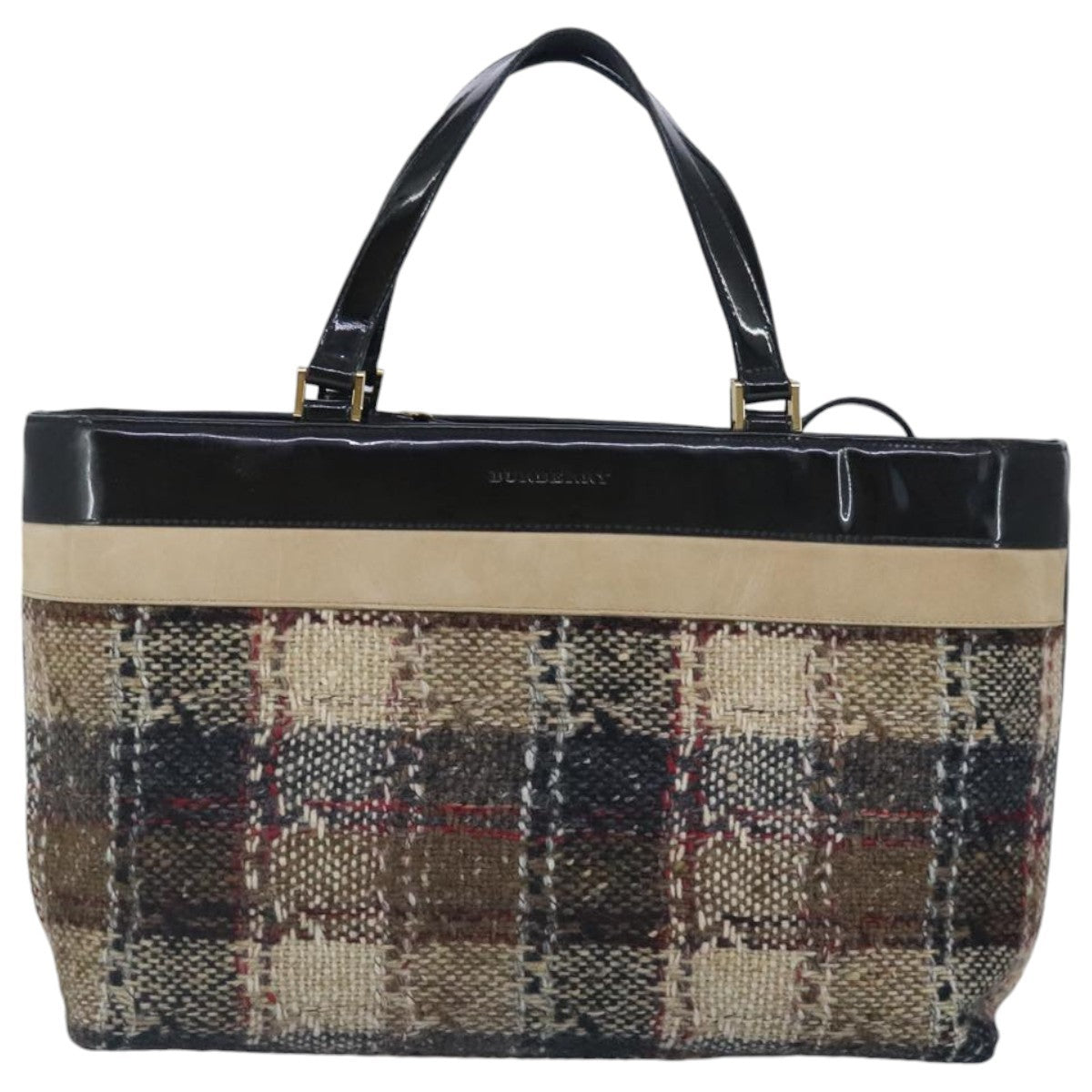 Burberry Nova Check Wool Beige Wool Handbag (Pre-Owned)