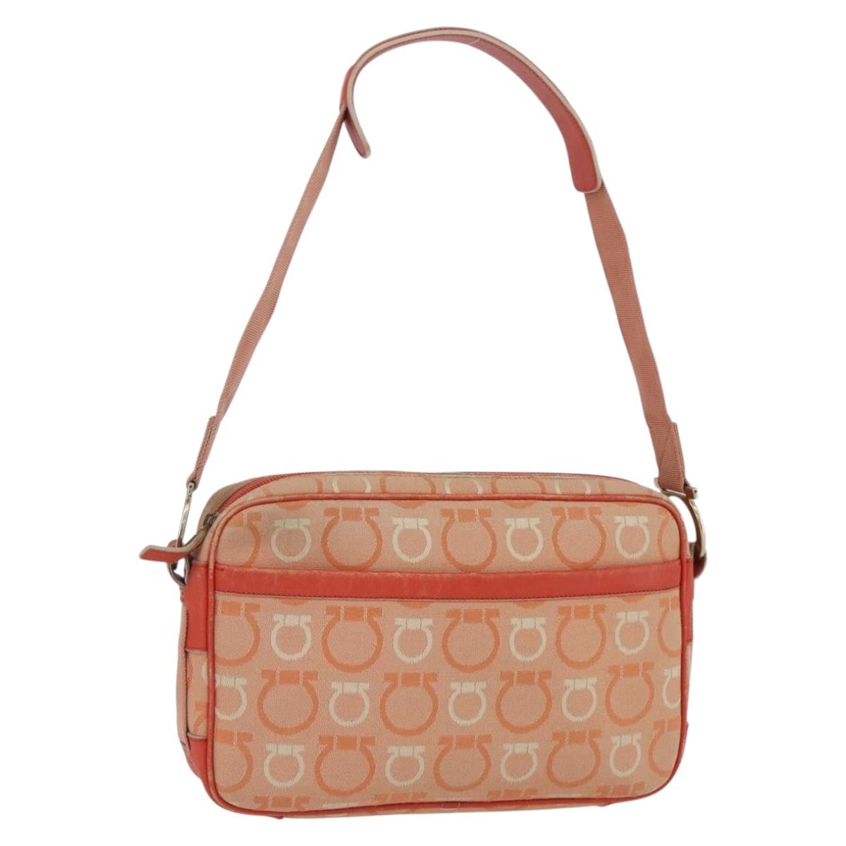 Salvatore Ferragamo Gancini Canvas Orange Canvas Shoulder Bag Bag (Pre-Owned)