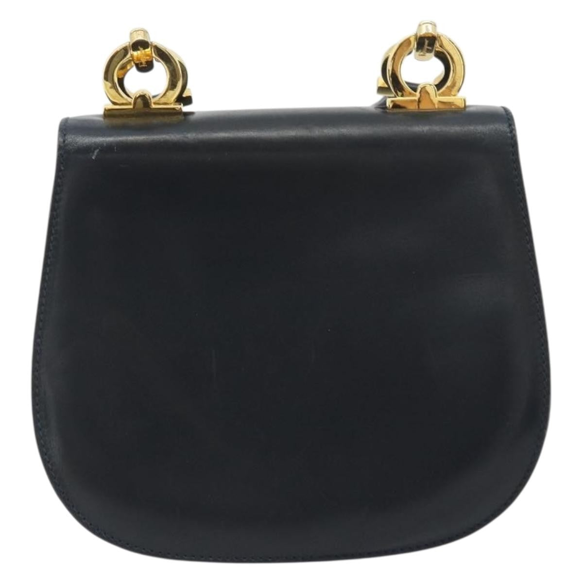 Salvatore Ferragamo Gancini Leather Black Leather Shoulder Bag Bag (Pre-Owned)