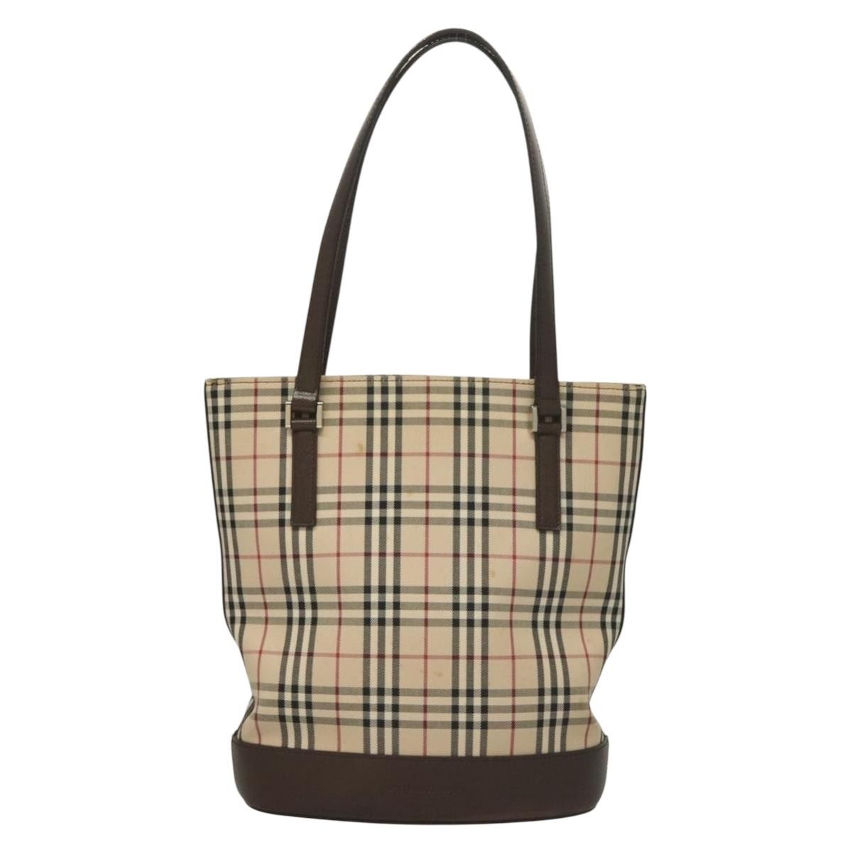 Burberry Nova Check Tote Canvas Check Pattern Beige Canvas Tote Bag Bag (Pre-Owned)