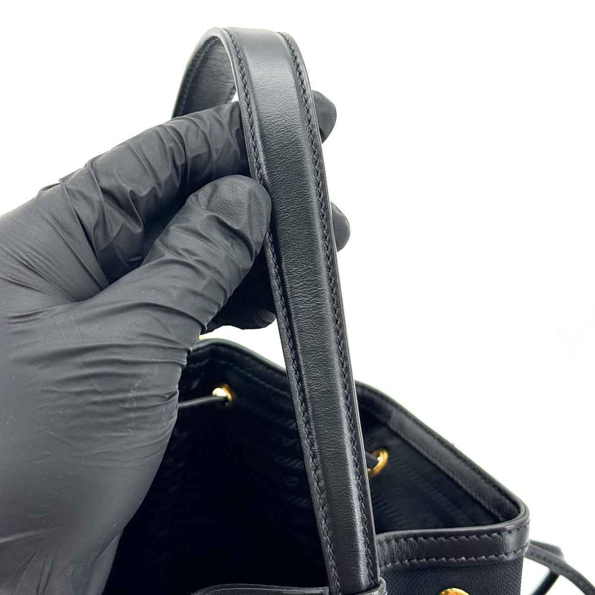 Prada Duet Drawstring Bucket Tessuto Black Canvas Handbag (Pre-Owned)