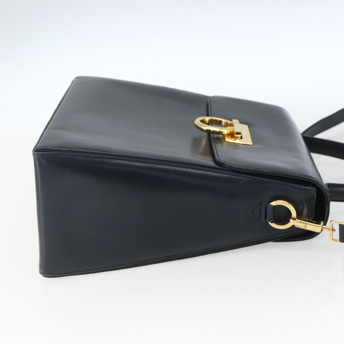 Salvatore Ferragamo Gancini Convertible Top Handle Leather Navy Leather Handbag (Pre-Owned)