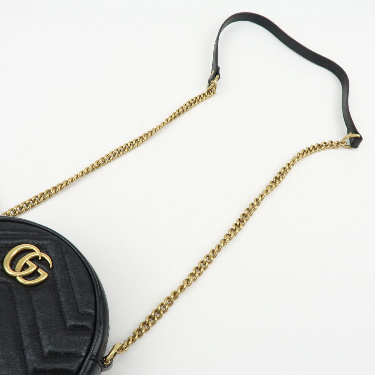 Gucci Gg Marmont Round Matelasse Leather Black Leather Shoulder Bag Bag (Pre-Owned)