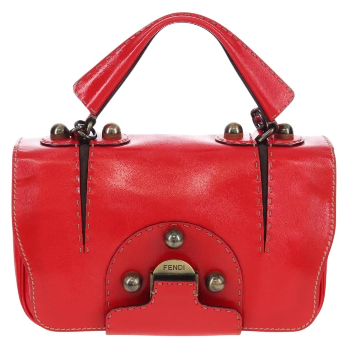Fendi Secret Code F3 Convertible Satchel Textured Leather Red Leather Handbag (Pre-Owned)
