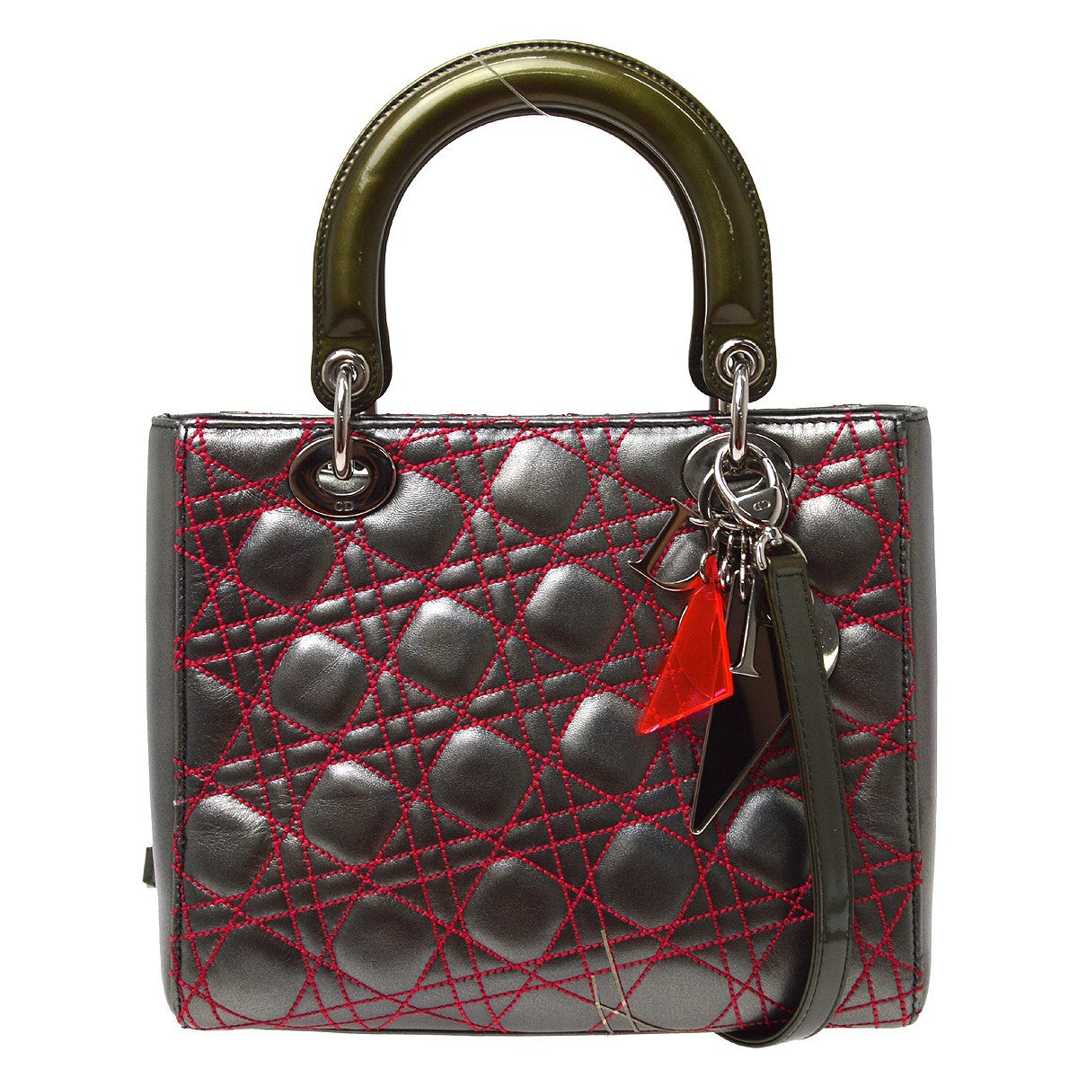Christian Dior Lady Dior Anselm Reyle Cannage Quilt Leather Gray Leather Handbag (Pre-Owned)