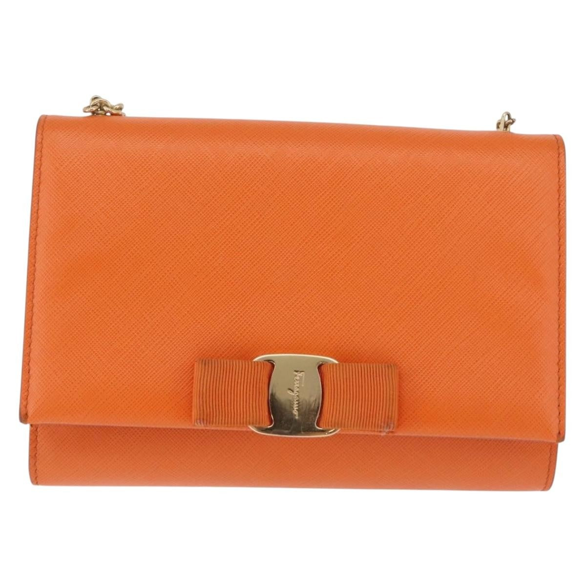 Salvatore Ferragamo Vala Leather Orange Leather Shoulder Bag Bag (Pre-Owned)