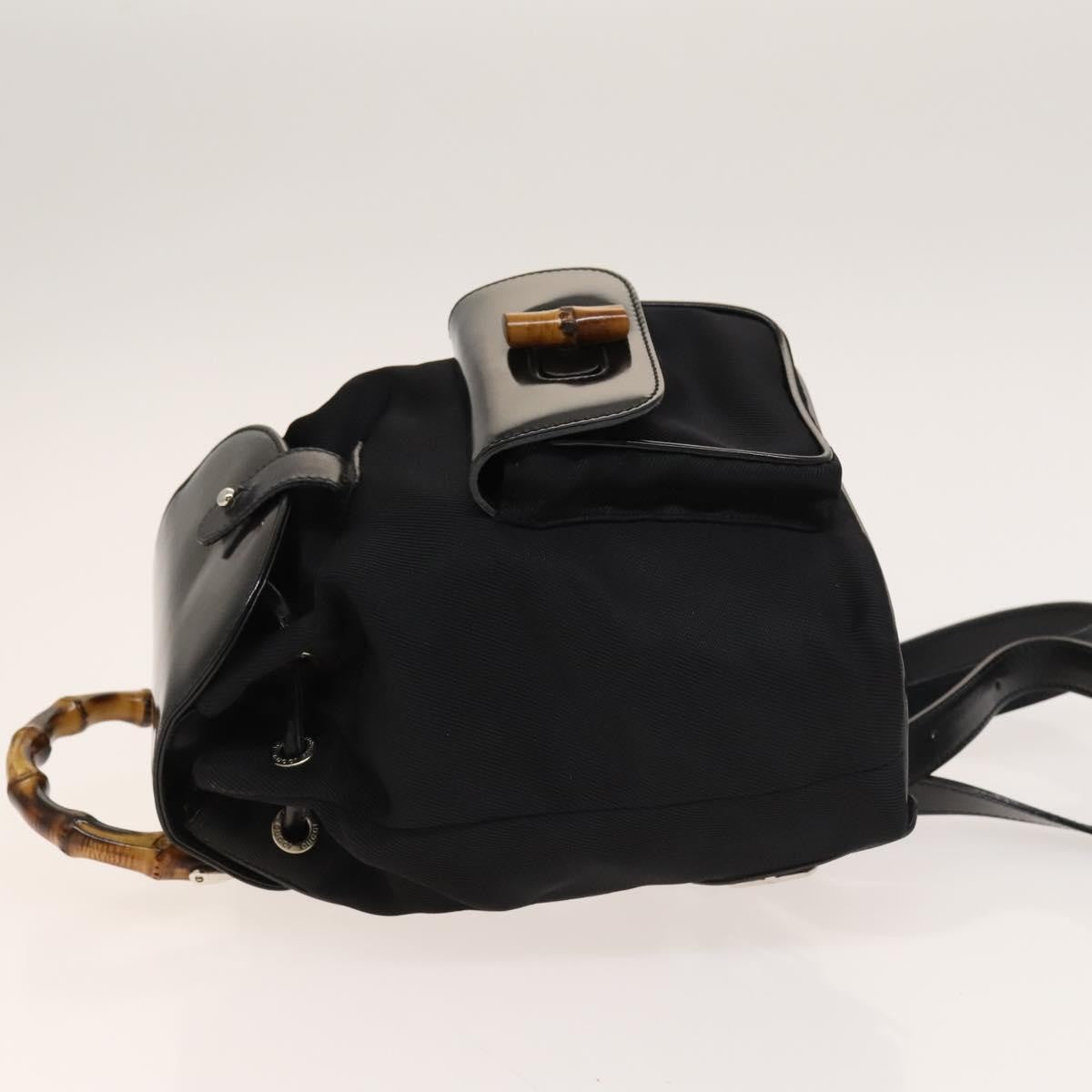 Gucci Vintage Bamboo Nylon And Patent Leather Black Nylon Backpack Bag (Pre-Owned)