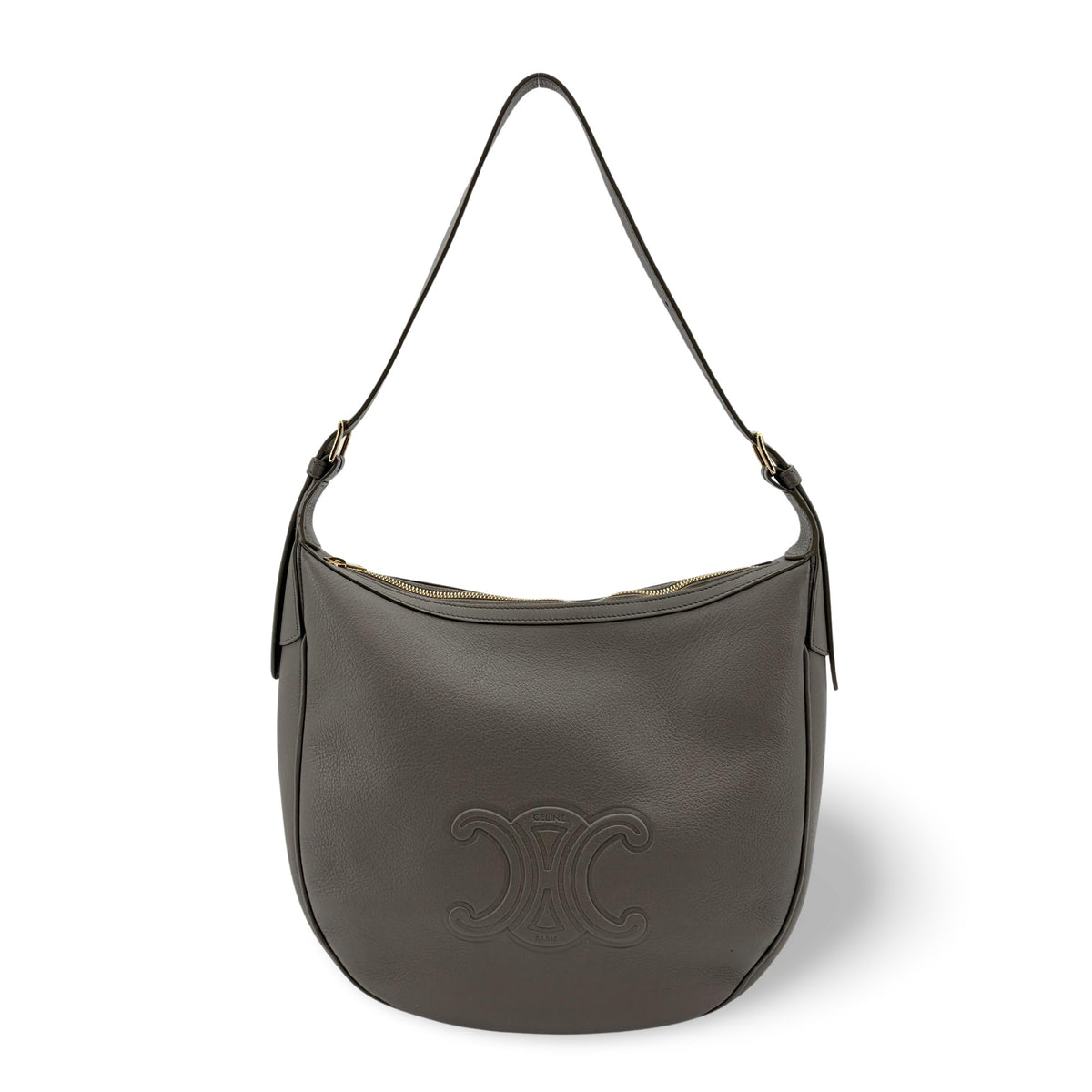 Celine Heloise Triomphe Embossed Leather Gray Leather Shoulder Bag Bag (Pre-Owned)
