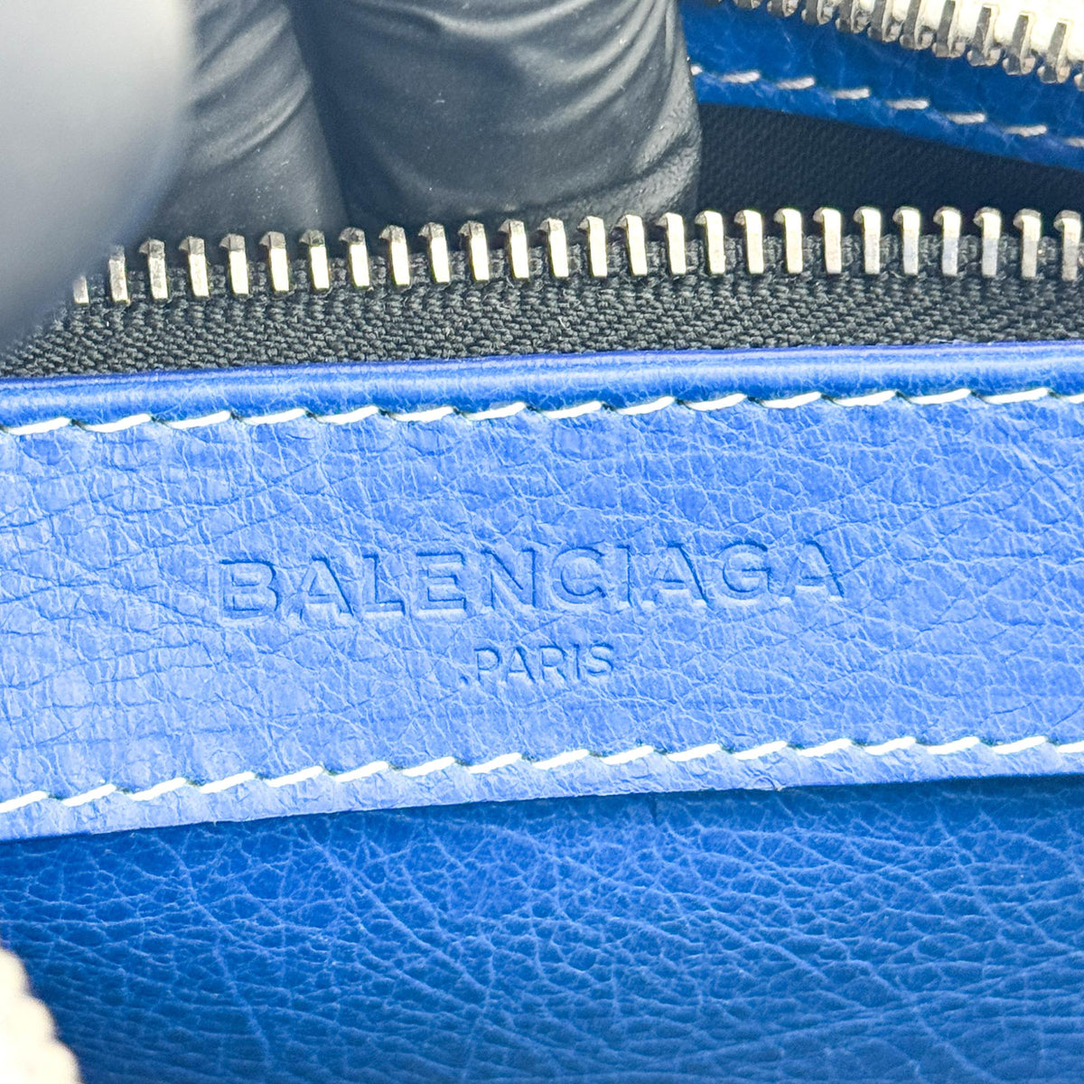 Balenciaga Bazar Striped Leather Blue Leather Tote Bag Bag (Pre-Owned)