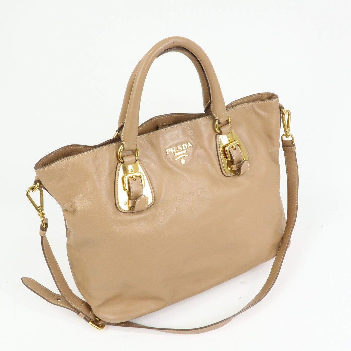 Prada Convertible Shopper Soft Calf Brown Leather Tote Bag Bag (Pre-Owned)