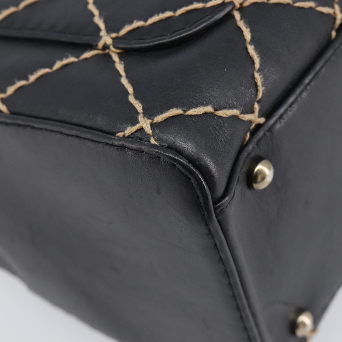 Chanel Surpique Boston Quilted Leather Black Leather Handbag (Pre-Owned)