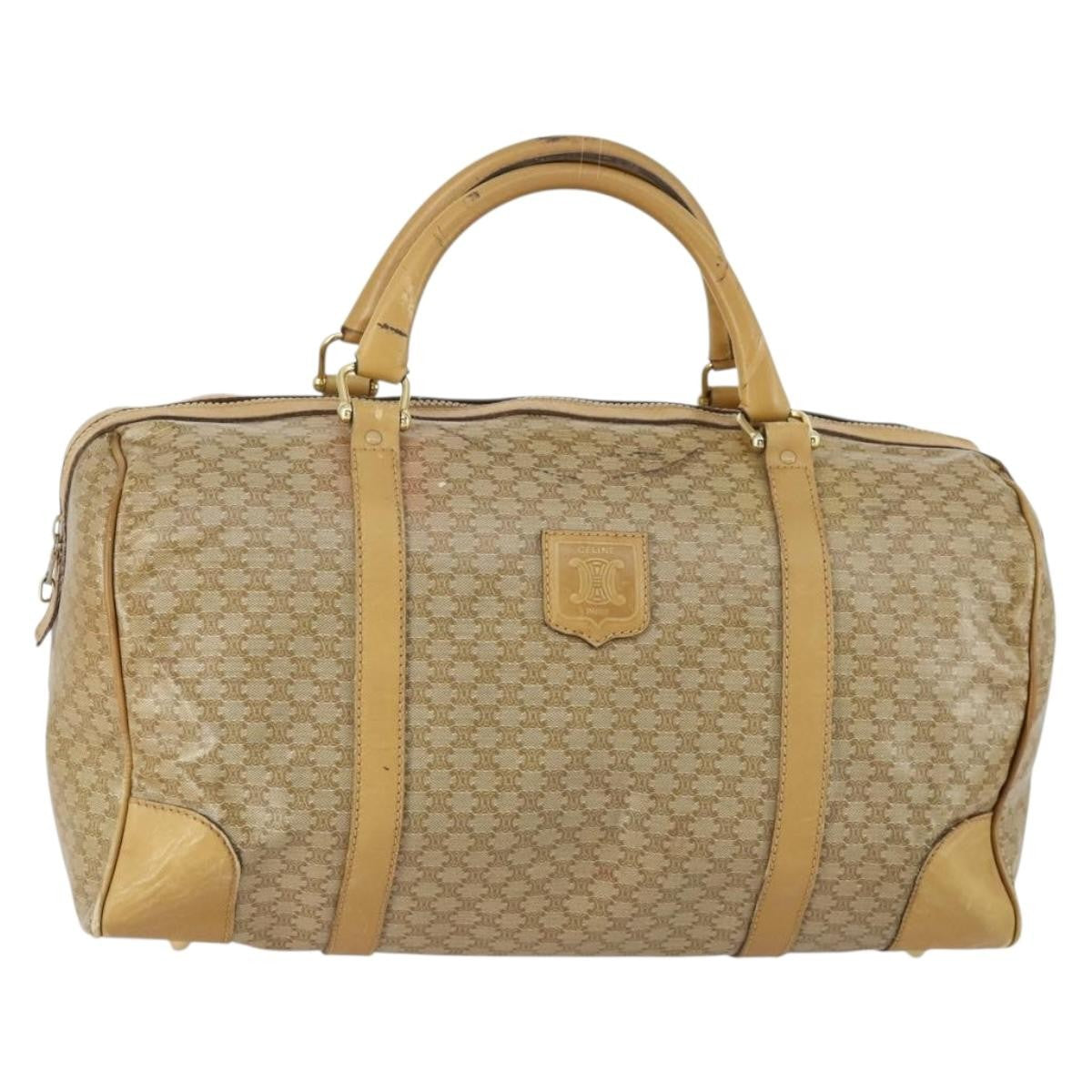 Celine Travel Duffle Triomphe Coated Canvas Beige Canvas Travel Bag Bag (Pre-Owned)