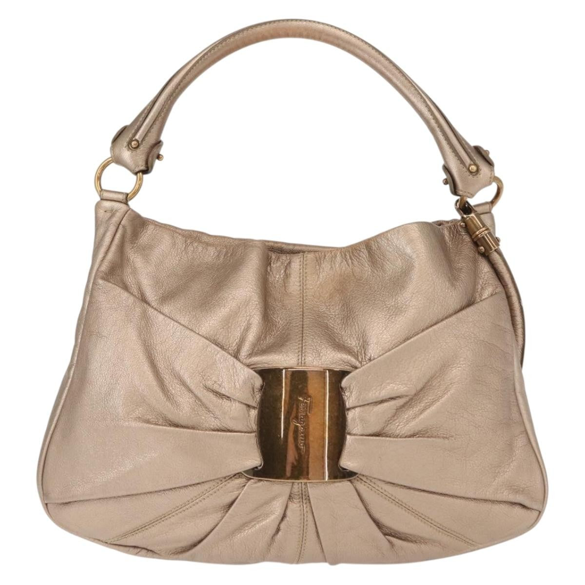 Salvatore Ferragamo Miss Vara Hobo Leather Gold Leather Handbag (Pre-Owned)