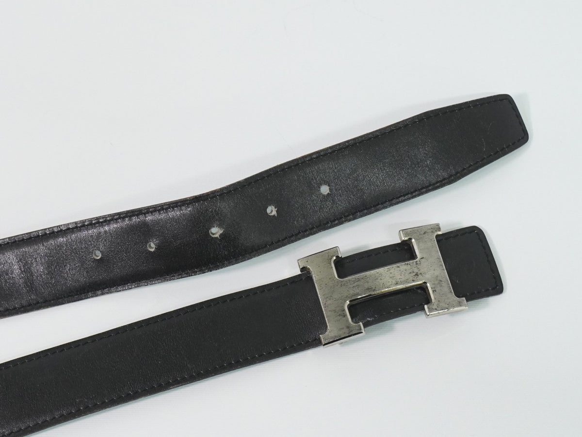Hermes Constance Reversible Belt Leather With Guilloche Hardware Black Leather Belts Accessory (Pre-Owned)
