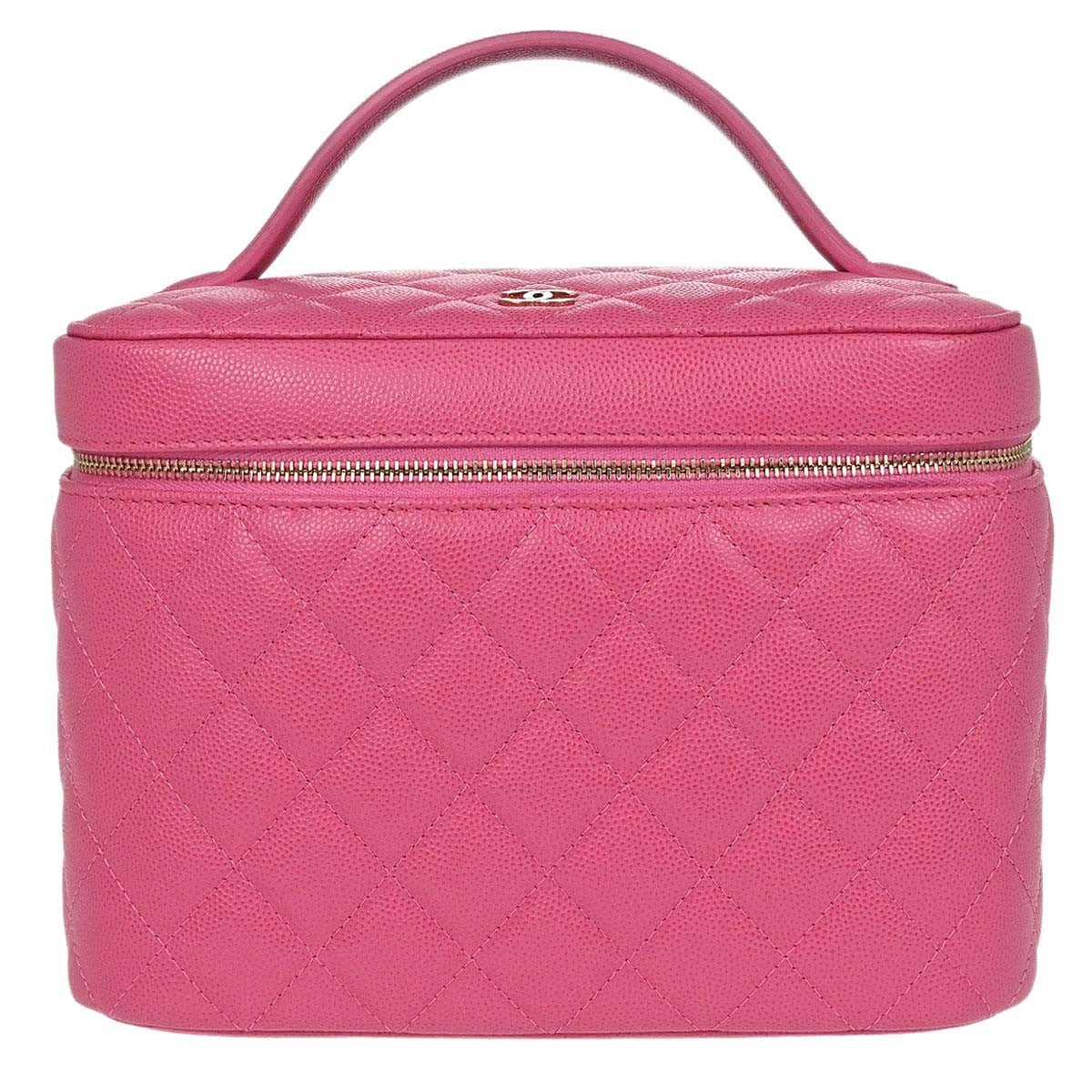 Chanel Vintage Timeless Cosmetic Case Caviar Pink Leather Handbag (Pre-Owned)