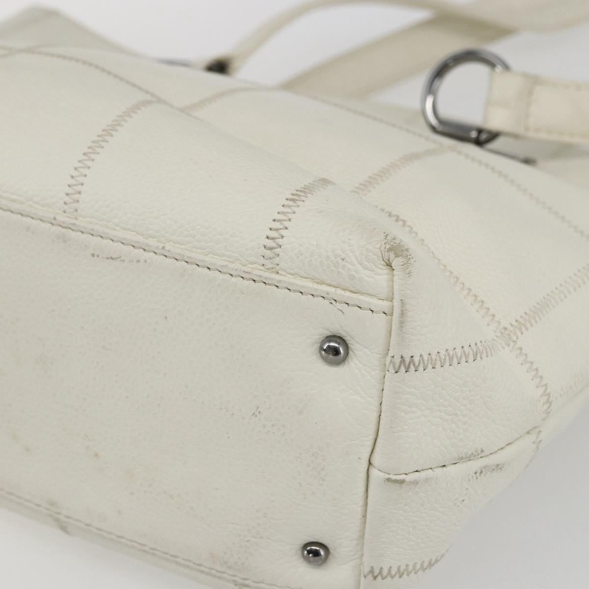 Chanel Square Stitch Quilted Leather White Leather Tote Bag Bag (Pre-Owned)